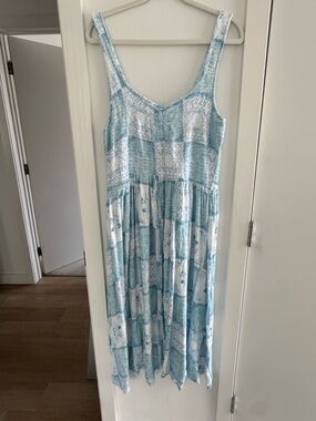 ASOS DESIGN Light Blue and White Patchwork Maxi Dress